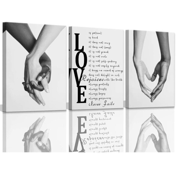 Canvas Wall Art for Bathroom Bedroom Love Is... Painting 12”x16” 3 Pcs
